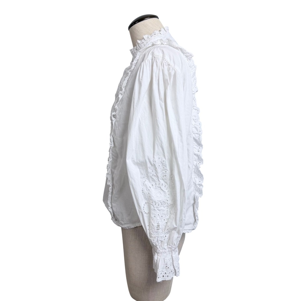 Maeve Anthropologie White Eyelet Ruffle Blouse Cotton Victorian Top XS - Picture 4 of 9